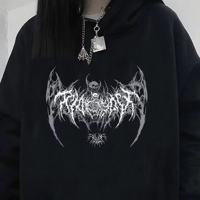 Gothic Skull Print Long Sleeve Hoodie